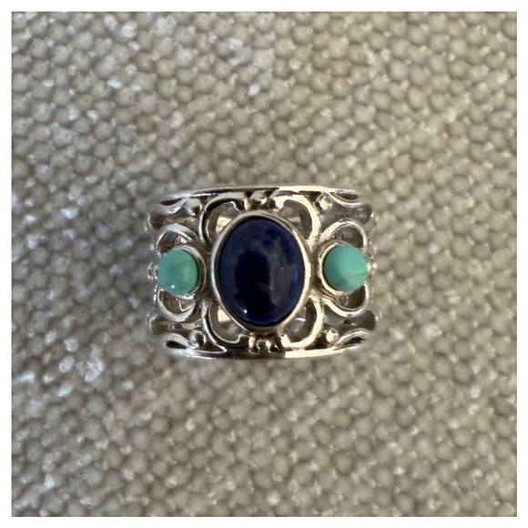 Sterling Silver Turquoise and Lapis RIng - Picture 4 of 7
